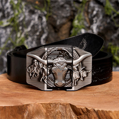 Men's DIY Silver Domineering Bull Leather Belt with Hidden Lighter - Longhorn Bull - Black Embossed Eagle Belt - 42 - image 3