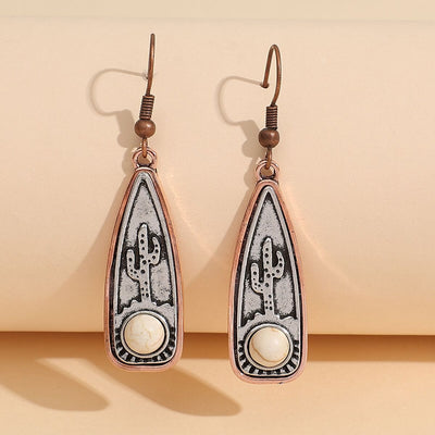Vintage Water Drop Round Cactus With Turquoise Earrings Necklace - Howlite - image 5