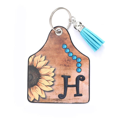 Western Style Sunflower&Letter Tassel Leather Keychain - H - image 10