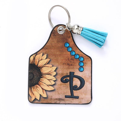 Western Style Sunflower&Letter Tassel Leather Keychain - P - image 18