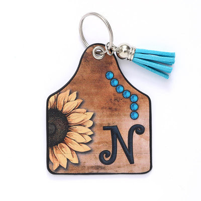 Western Style Sunflower&Letter Tassel Leather Keychain - N - image 16