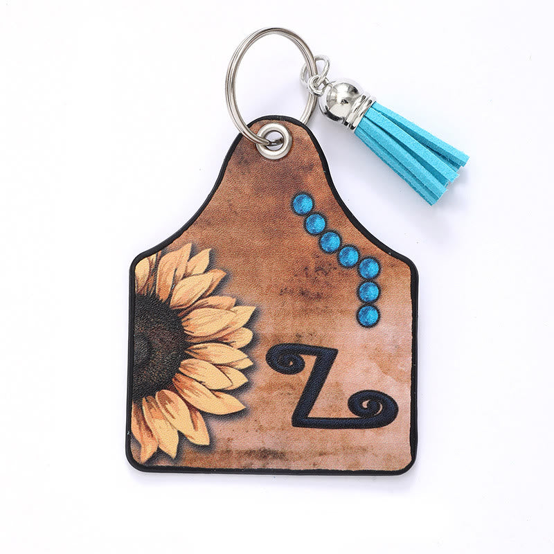 Western Style Sunflower&Letter Tassel Leather Keychain - Z - image 28