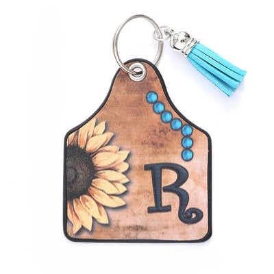 Western Style Sunflower&Letter Tassel Leather Keychain - R - image 20