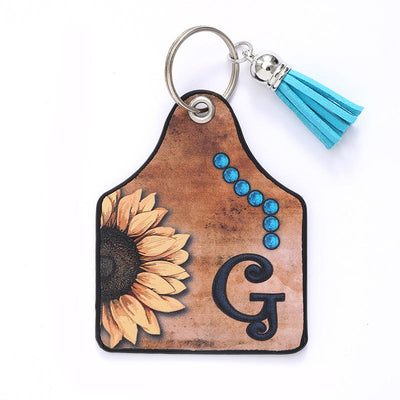 Western Style Sunflower&Letter Tassel Leather Keychain - G - image 9