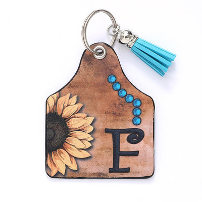 Western Style Sunflower&Letter Tassel Leather Keychain - F - image 8