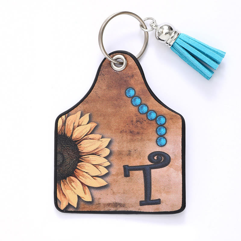 Western Style Sunflower&Letter Tassel Leather Keychain - T - image 22