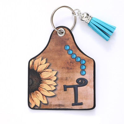 Western Style Sunflower&Letter Tassel Leather Keychain - T - image 22