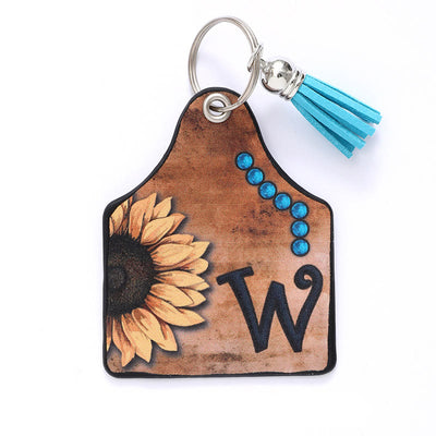 Western Style Sunflower&Letter Tassel Leather Keychain - W - image 25