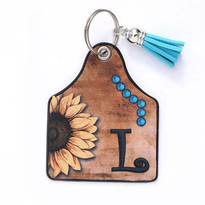 Western Style Sunflower&Letter Tassel Leather Keychain - L - image 14