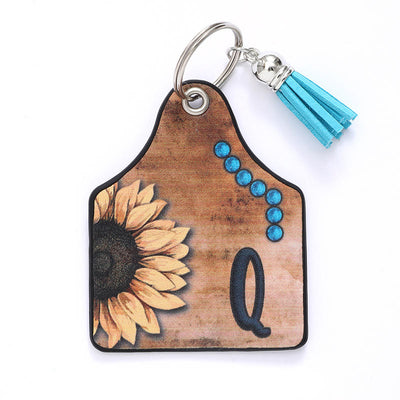 Western Style Sunflower&Letter Tassel Leather Keychain - Q - image 19