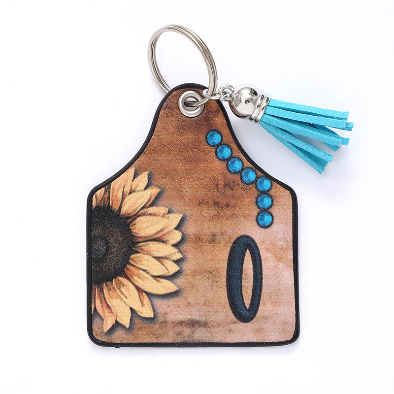 Western Style Sunflower&Letter Tassel Leather Keychain - O - image 17