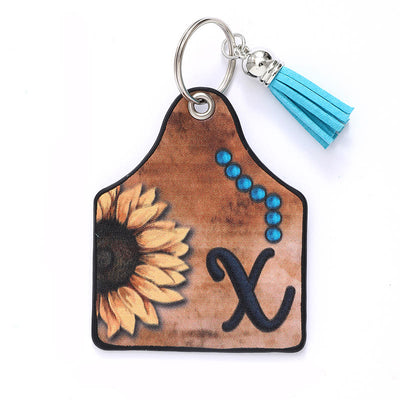 Western Style Sunflower&Letter Tassel Leather Keychain - X - image 26