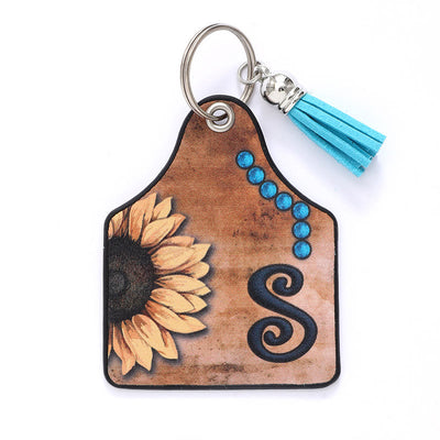 Western Style Sunflower&Letter Tassel Leather Keychain - S - image 21