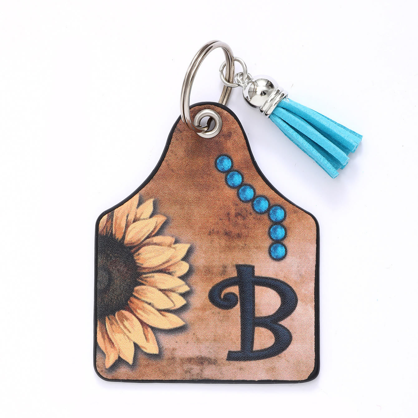 Western Style Sunflower&Letter Tassel Leather Keychain - B - image 4