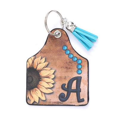 Western Style Sunflower&Letter Tassel Leather Keychain - A - image 3