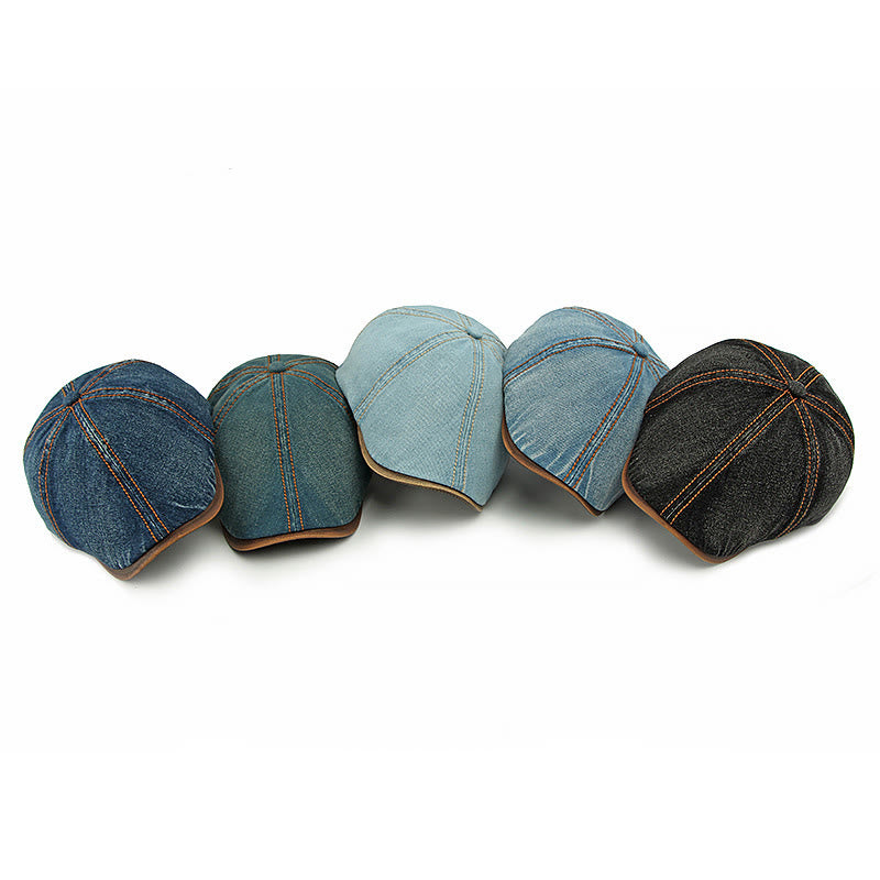 Unisex British Retro Washed Denim Beret Hat - image 2