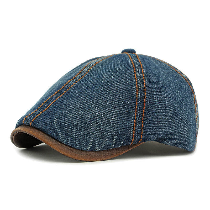 Unisex British Retro Washed Denim Beret Hat - Dark Blue - image 1