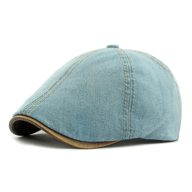 Unisex British Retro Washed Denim Beret Hat - Light Blue - image 7