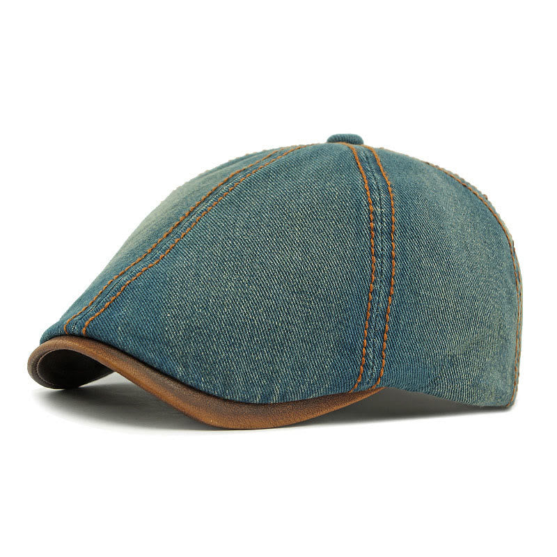 Unisex British Retro Washed Denim Beret Hat - Old Blue - image 5