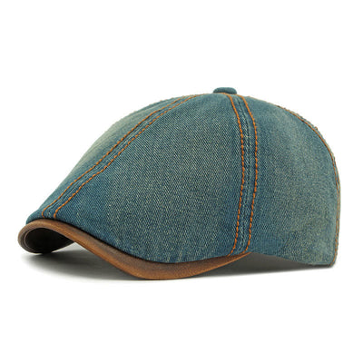 Unisex British Retro Washed Denim Beret Hat - Old Blue - image 5