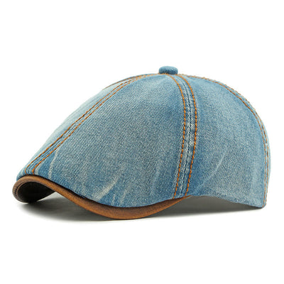 Unisex British Retro Washed Denim Beret Hat - Medium Blue - image 6