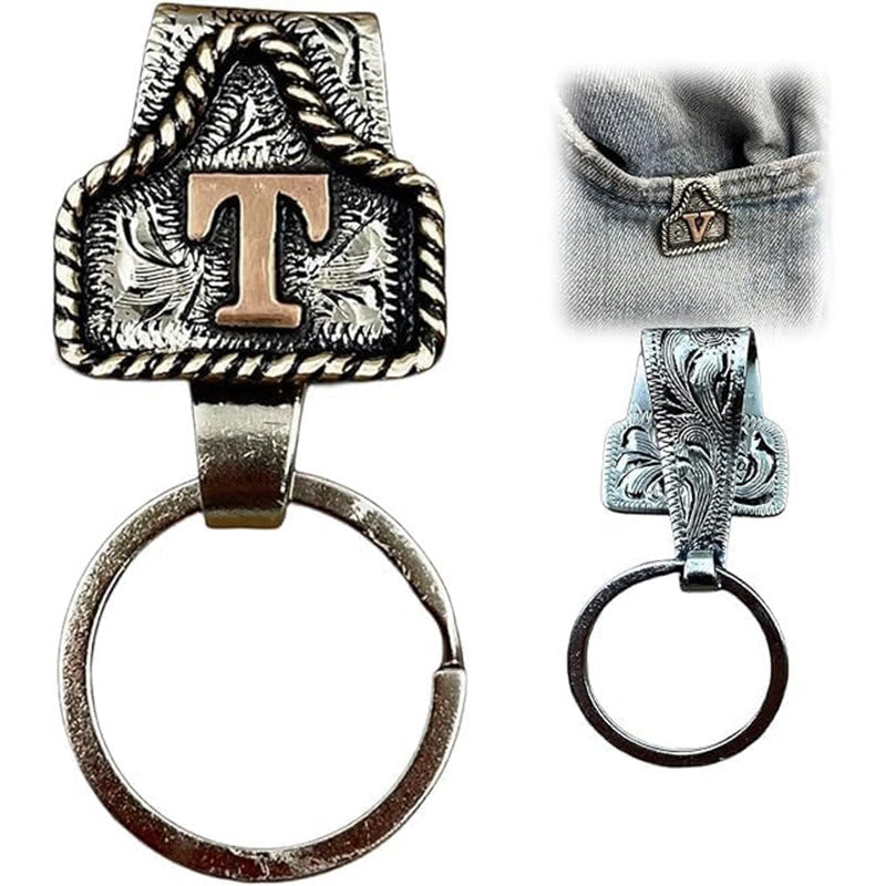 Western Cowboy Style Retro Letter Metal Keychain - T - image 21