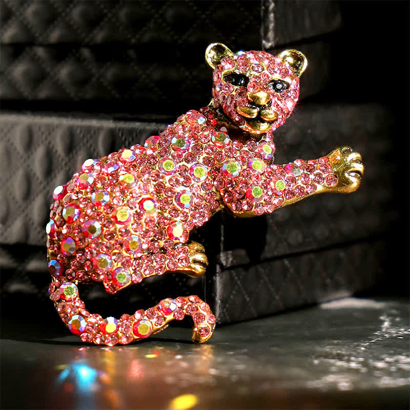 Men's Majestic Tiger Large Luxury Sparkling Rhinestone Brooch - Pink - image 16