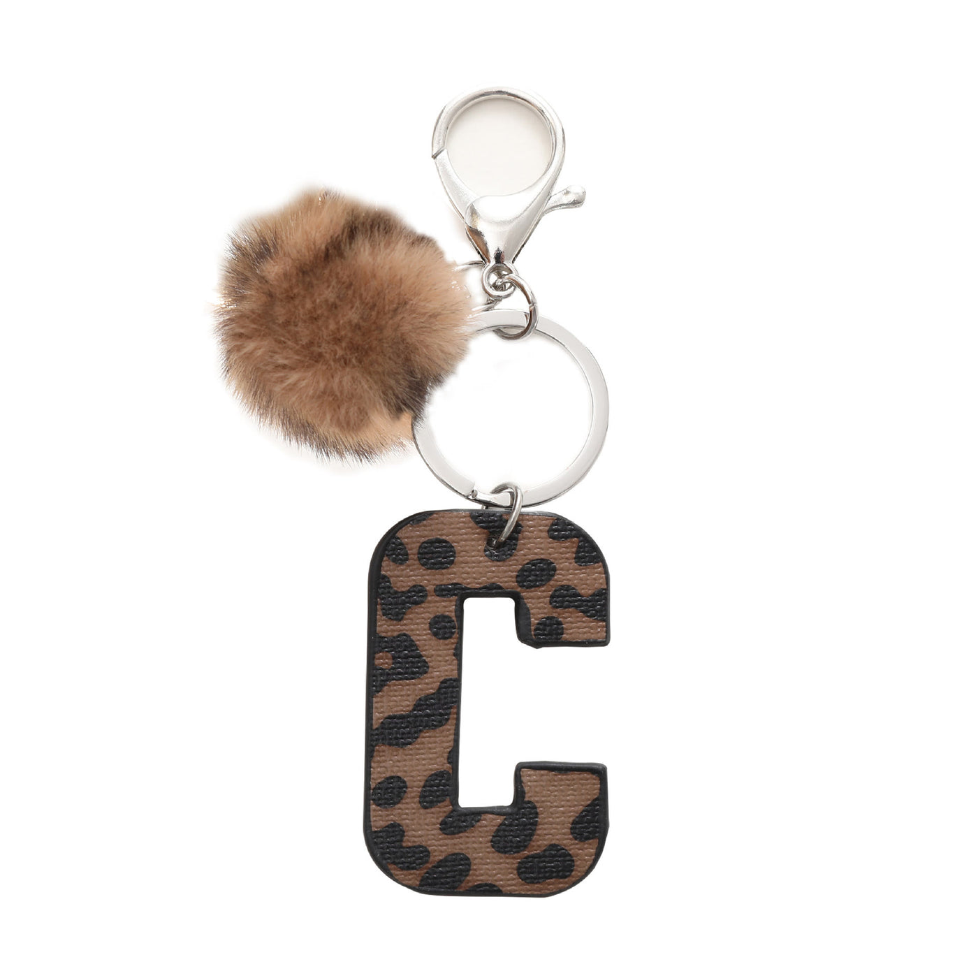 Western Style Leopard Print Letter Leather Keychain With Plush Ball - C - image 5