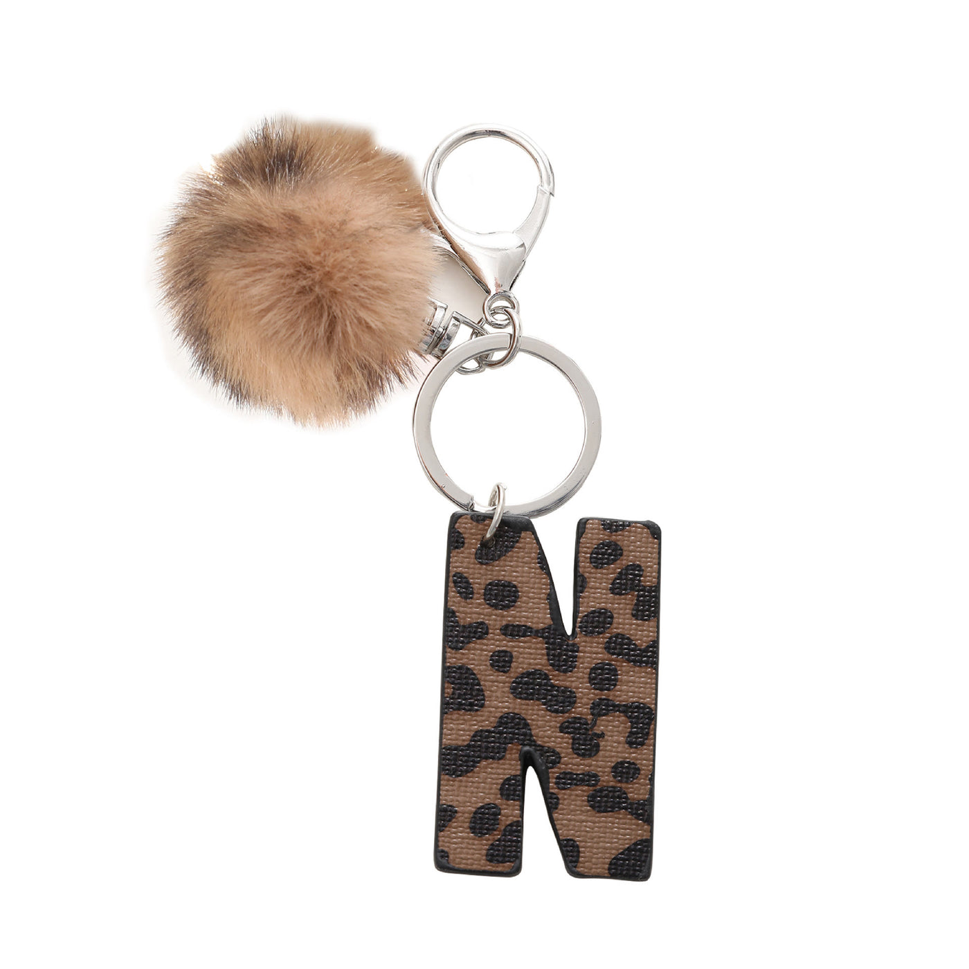 Western Style Leopard Print Letter Leather Keychain With Plush Ball - N - image 16
