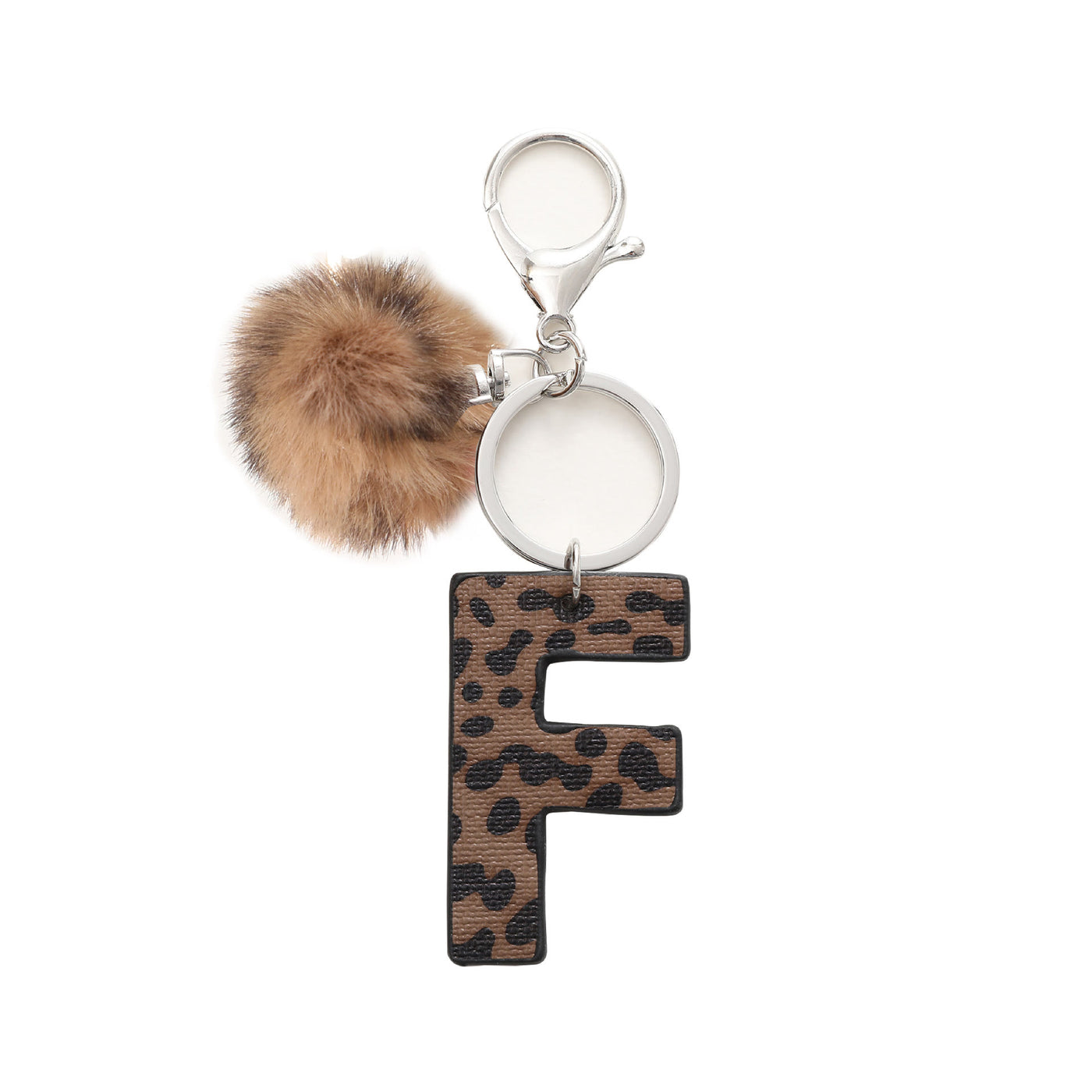 Western Style Leopard Print Letter Leather Keychain With Plush Ball - F - image 8