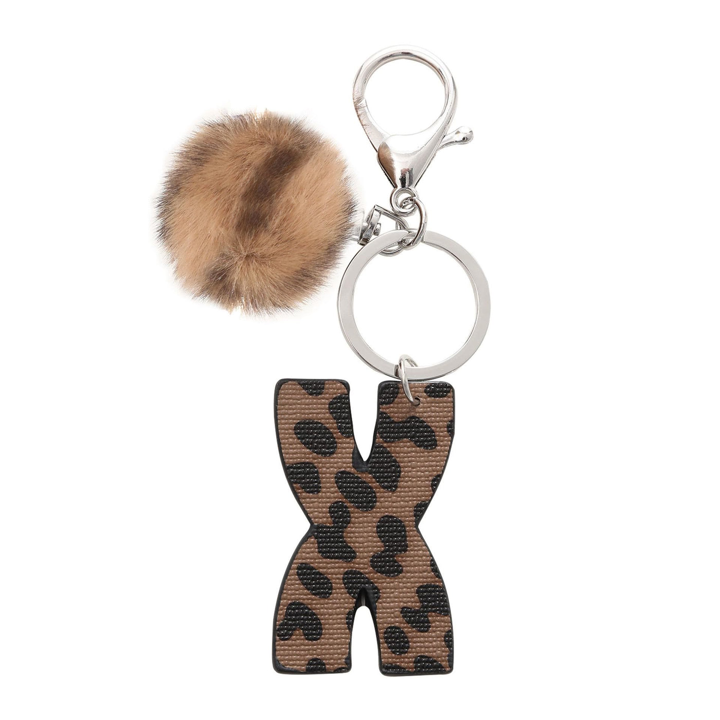 Western Style Leopard Print Letter Leather Keychain With Plush Ball - X - image 26