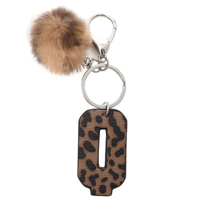 Western Style Leopard Print Letter Leather Keychain With Plush Ball - Q - image 19