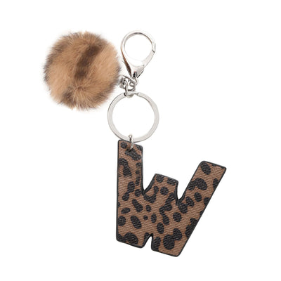 Western Style Leopard Print Letter Leather Keychain With Plush Ball - W - image 25