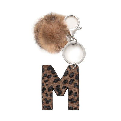 Western Style Leopard Print Letter Leather Keychain With Plush Ball - M - image 15