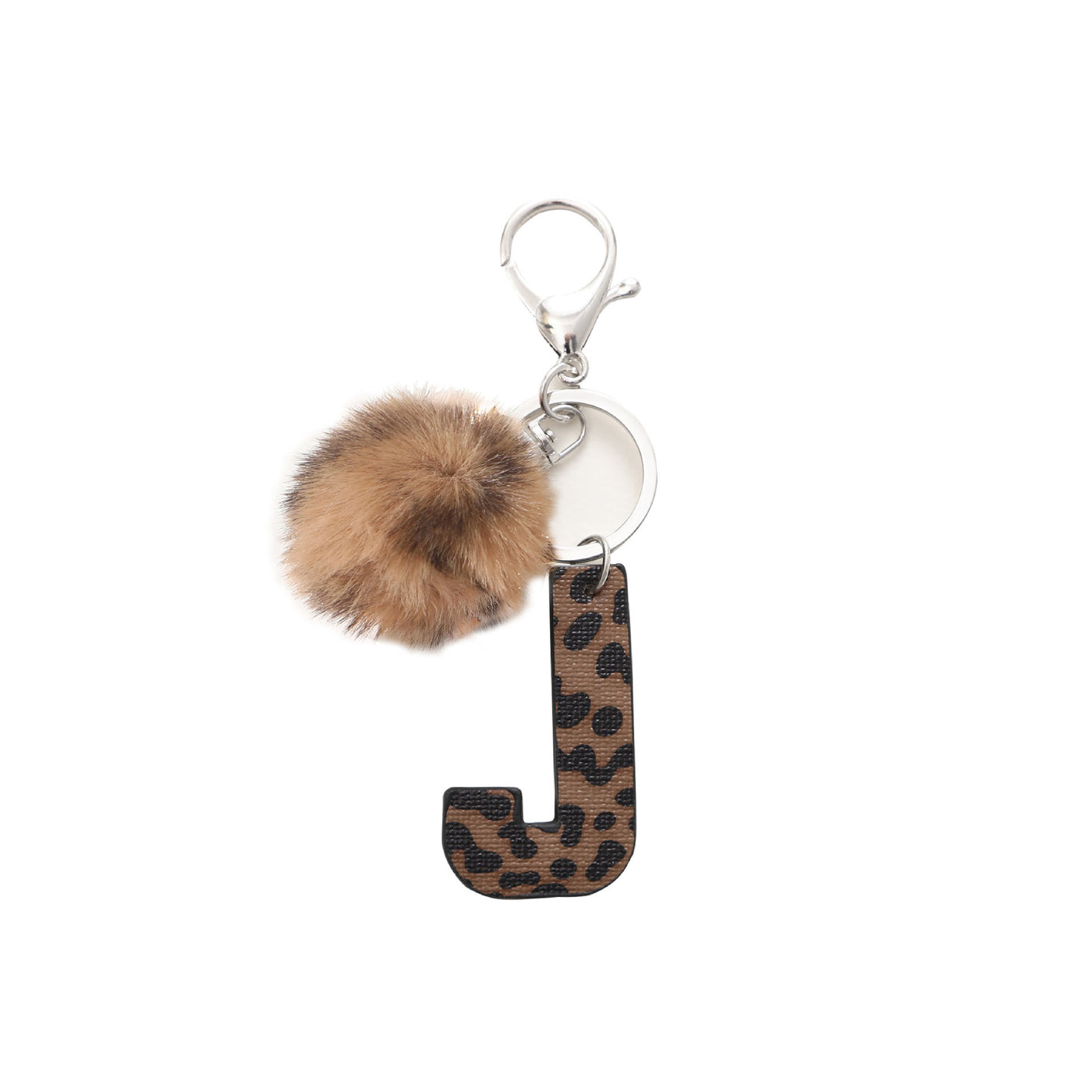 Western Style Leopard Print Letter Leather Keychain With Plush Ball - J - image 12