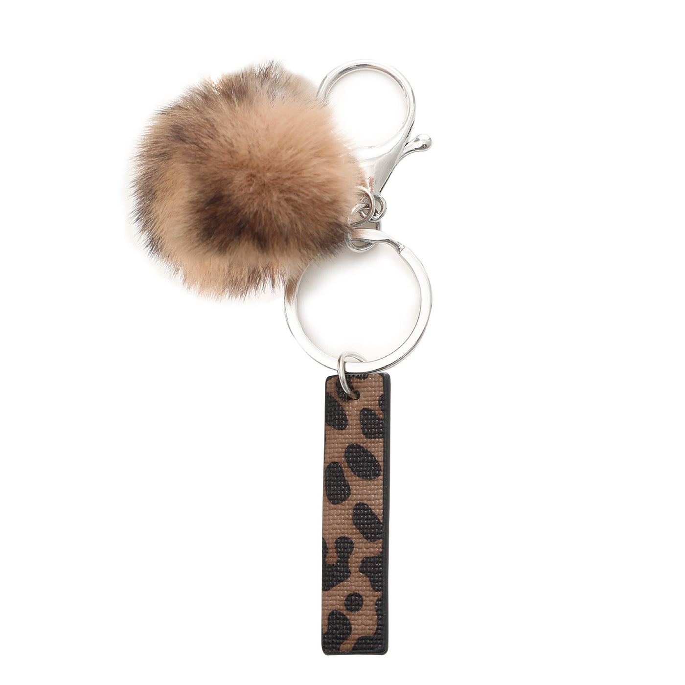 Western Style Leopard Print Letter Leather Keychain With Plush Ball - I - image 11
