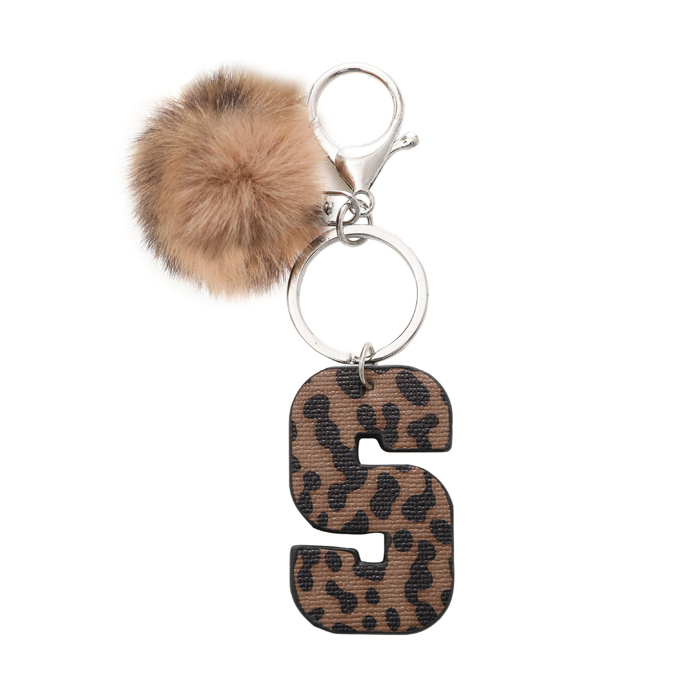 Western Style Leopard Print Letter Leather Keychain With Plush Ball - S - image 21