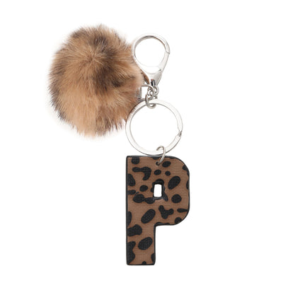 Western Style Leopard Print Letter Leather Keychain With Plush Ball - P - image 18