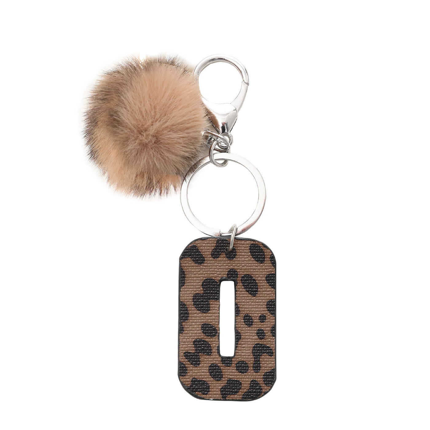 Western Style Leopard Print Letter Leather Keychain With Plush Ball - O - image 17