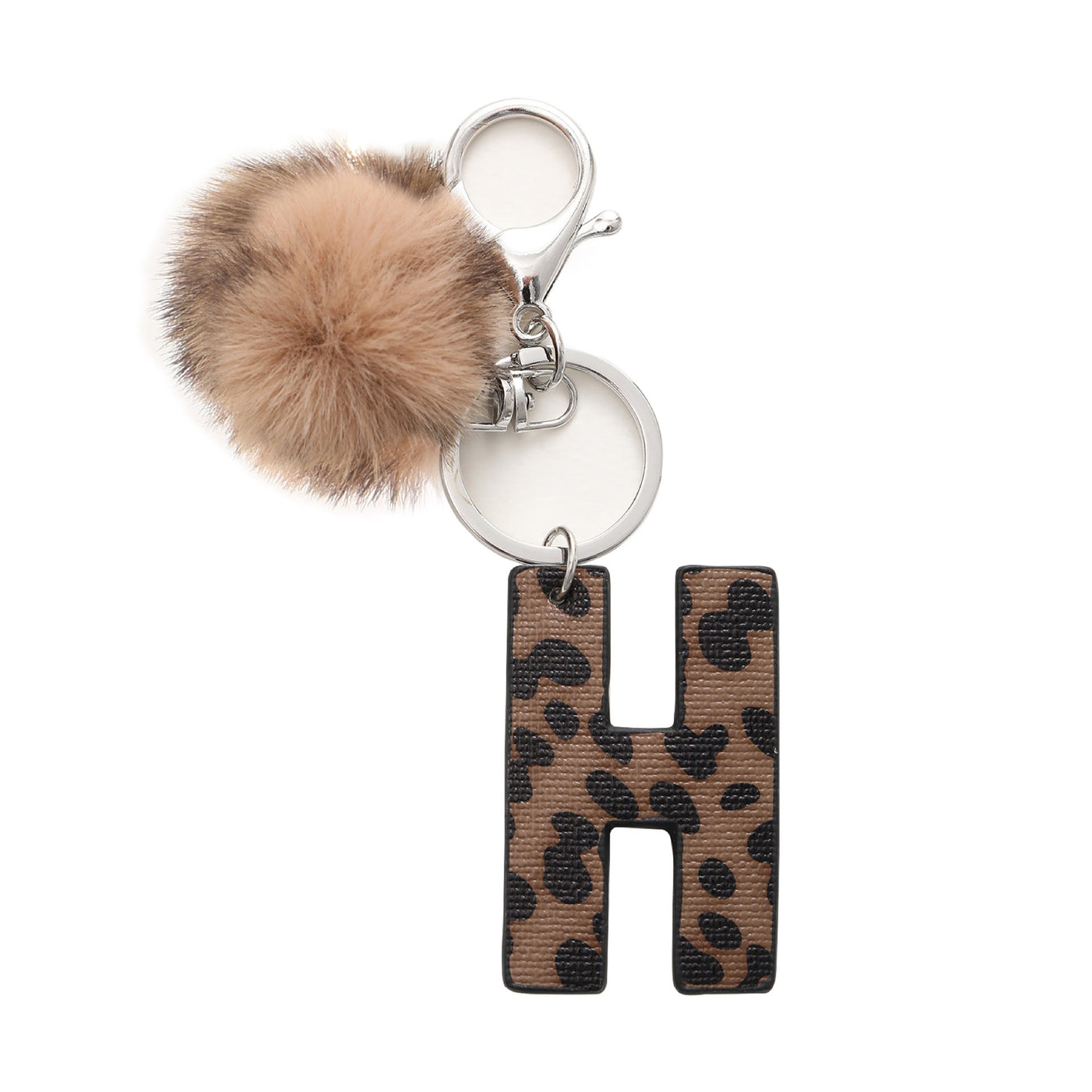 Western Style Leopard Print Letter Leather Keychain With Plush Ball - H - image 10