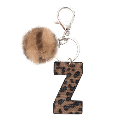 Western Style Leopard Print Letter Leather Keychain With Plush Ball - Z - image 28