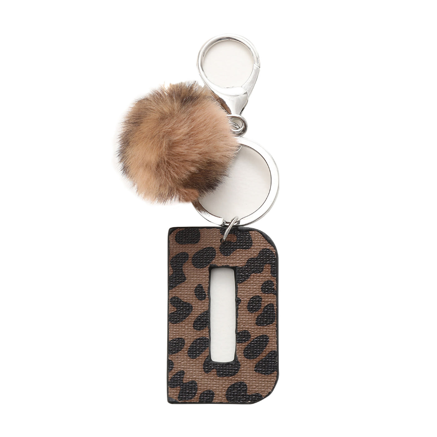 Western Style Leopard Print Letter Leather Keychain With Plush Ball - D - image 6