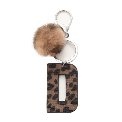 Western Style Leopard Print Letter Leather Keychain With Plush Ball - D - image 6