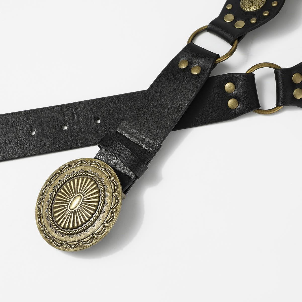 Retro Street Fashion Hollow-out Splicing Circular Ring Women's Leather Belt - image 4