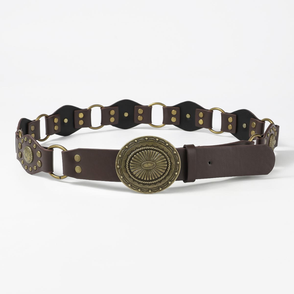 Retro Street Fashion Hollow-out Splicing Circular Ring Women's Leather Belt - image 6