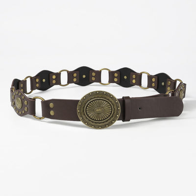 Retro Street Fashion Hollow-out Splicing Circular Ring Women's Leather Belt - image 6