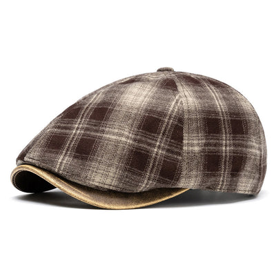 Autumn&Winter Japanese Retro Checkered Beret - Coffee - Adjustable (22 1/2"-24") - image 1