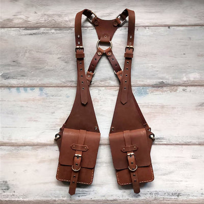 Retro Punk Anti-theft Mobile Phone Leather Shoulder Bag - Brown - image 3