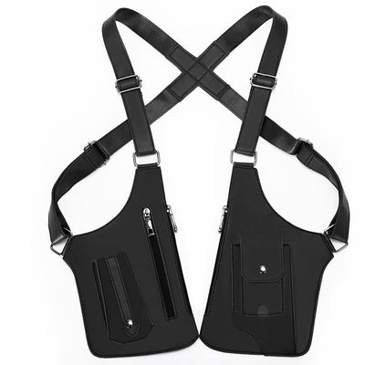 Outdoor Multi-Pocket High-Capacity Leather Underarm Shoulder Bag - Black - image 8