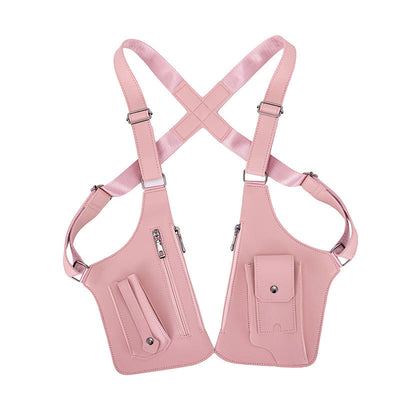 Outdoor Multi-Pocket High-Capacity Leather Underarm Shoulder Bag - Pink - image 13